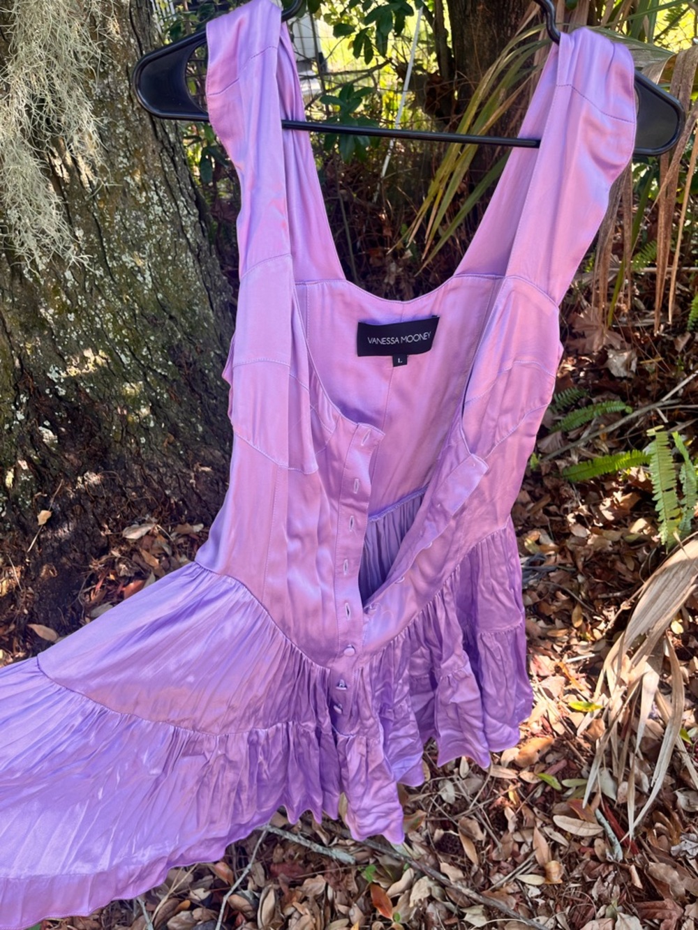 Vanessa Mooney Lavender Button-Front Satin Elizabeth Romper